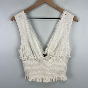 NBD Revolve White Floral Eyelet Sleeveless Crop Top